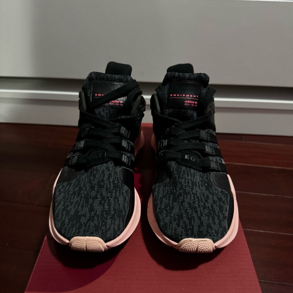 adidas Black Knit EQT Sneakers with Pink Soles
